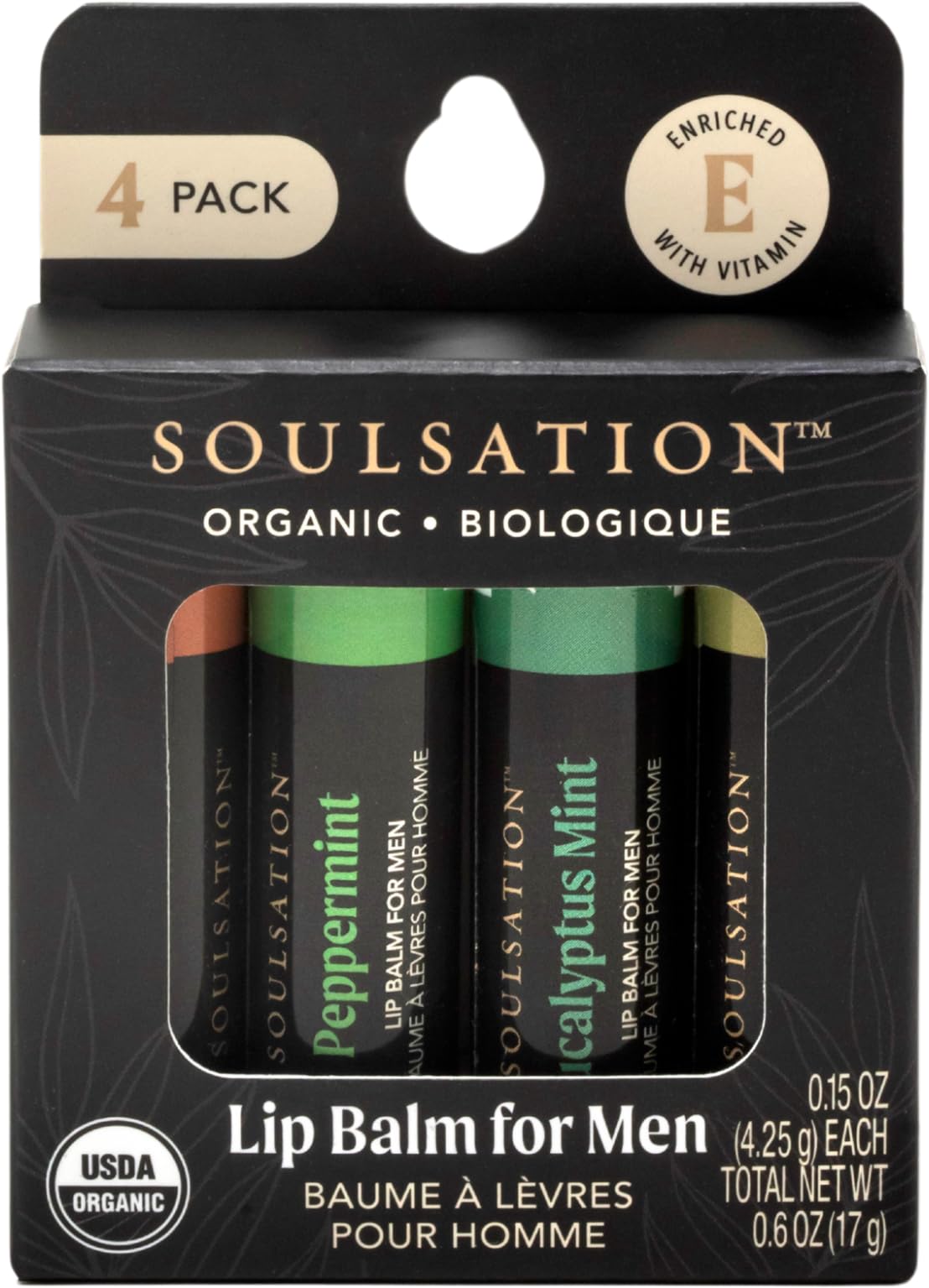 SOULSATION bálsamo labial set para hombres, uso diario y sabores variados.