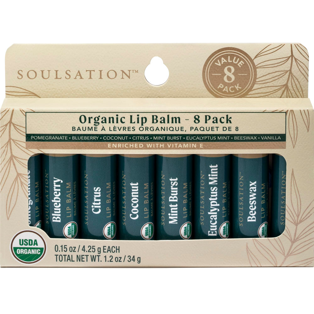 SOULSATION bálsamo labial set de 8 sabores, empaque compacto para viaje y cuidado diario