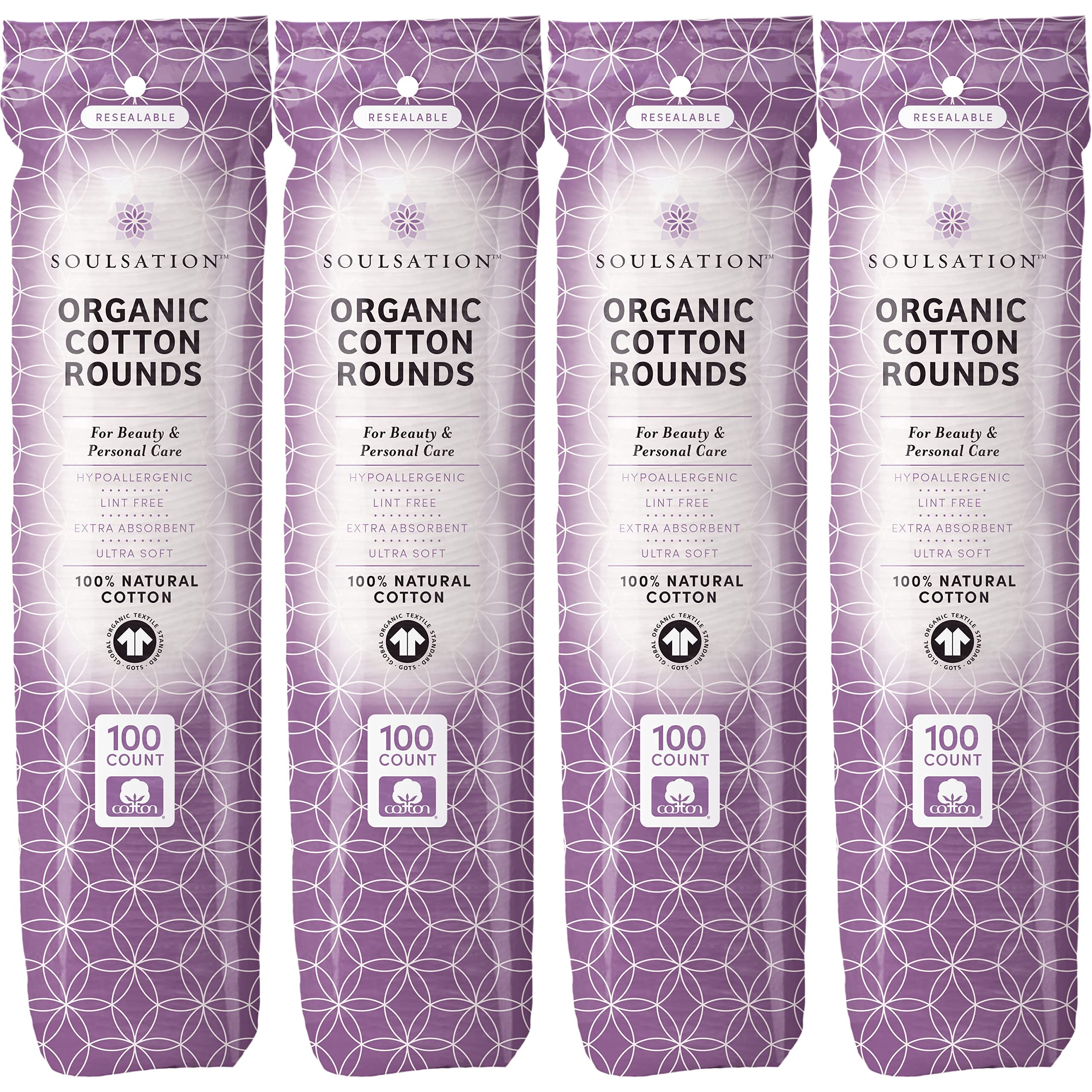 SOULSATION Organic Cotton Rounds 400-count pack; ultra-soft and lint-free for cleansing.