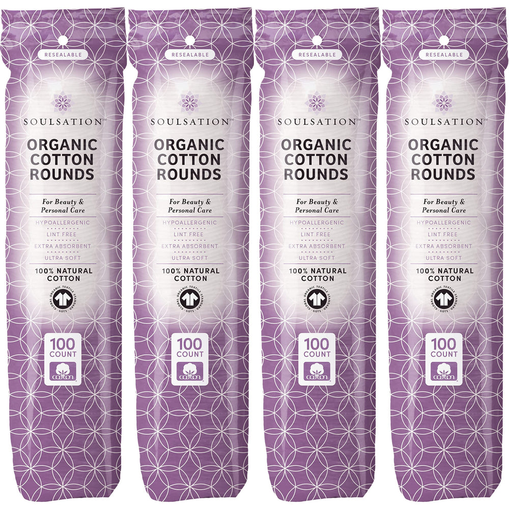 SOULSATION Organic Cotton Rounds 400-count pack; ultra-soft and lint-free for cleansing.
