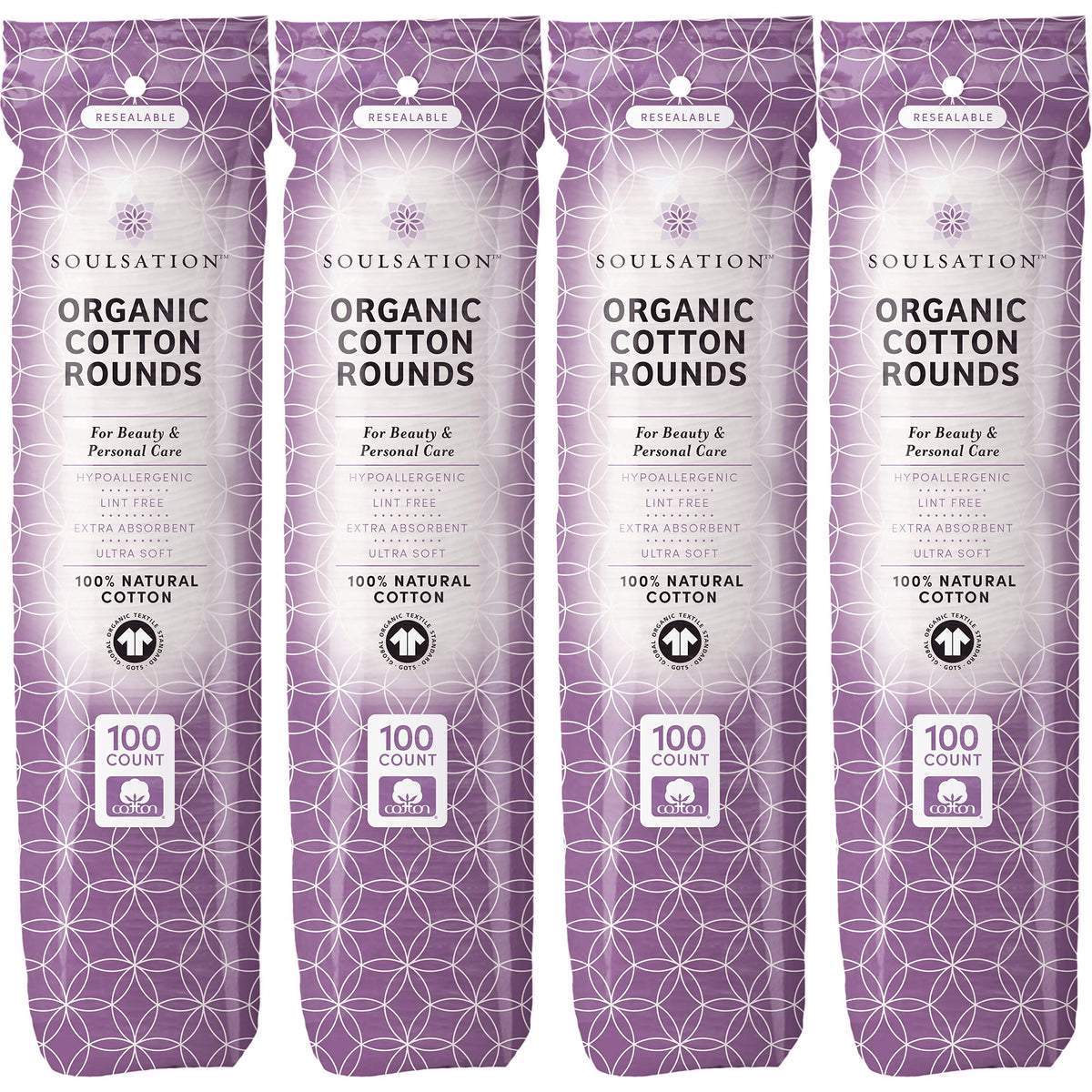 SOULSATION Organic Cotton Rounds 400-count pack; ultra-soft and lint-free for cleansing.