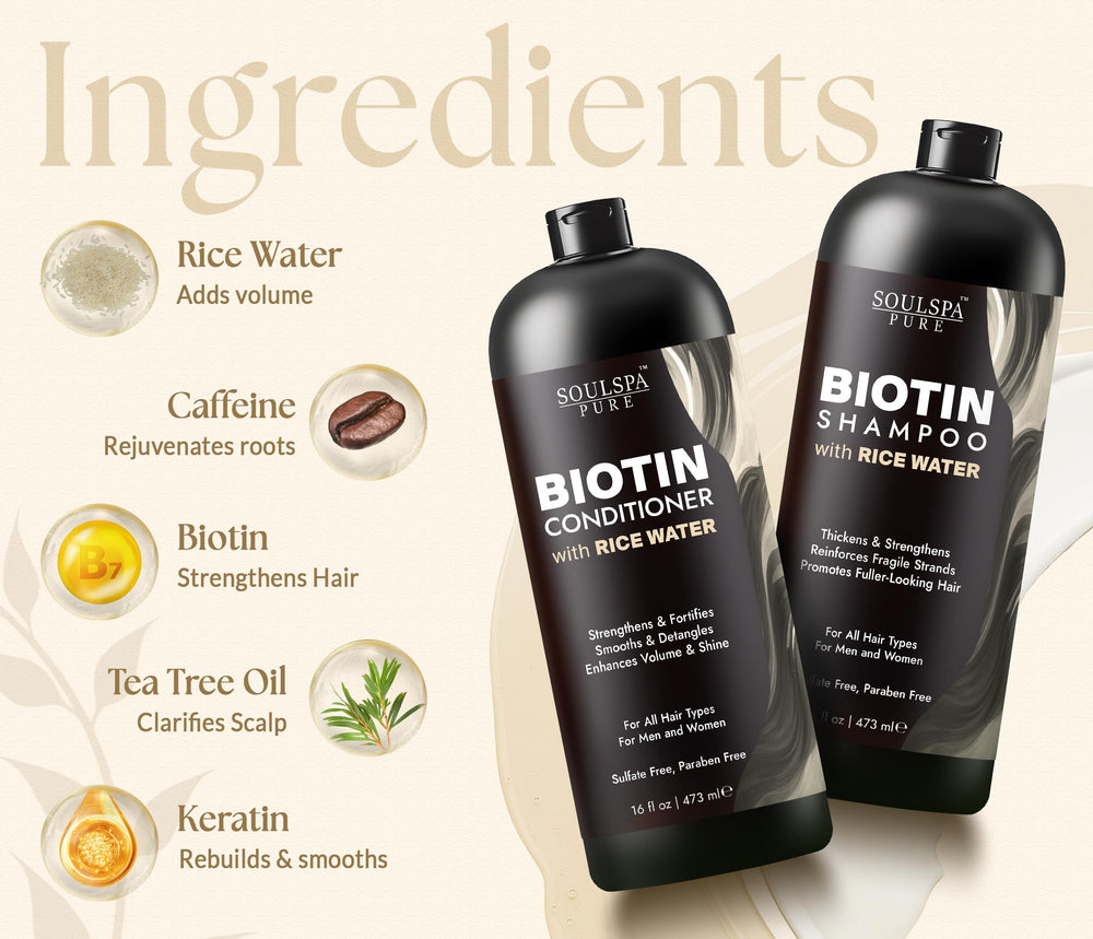 SOULSPA PURE Biotin Rice Water Conditioner cream-dispense close-up demonstrates easy application.