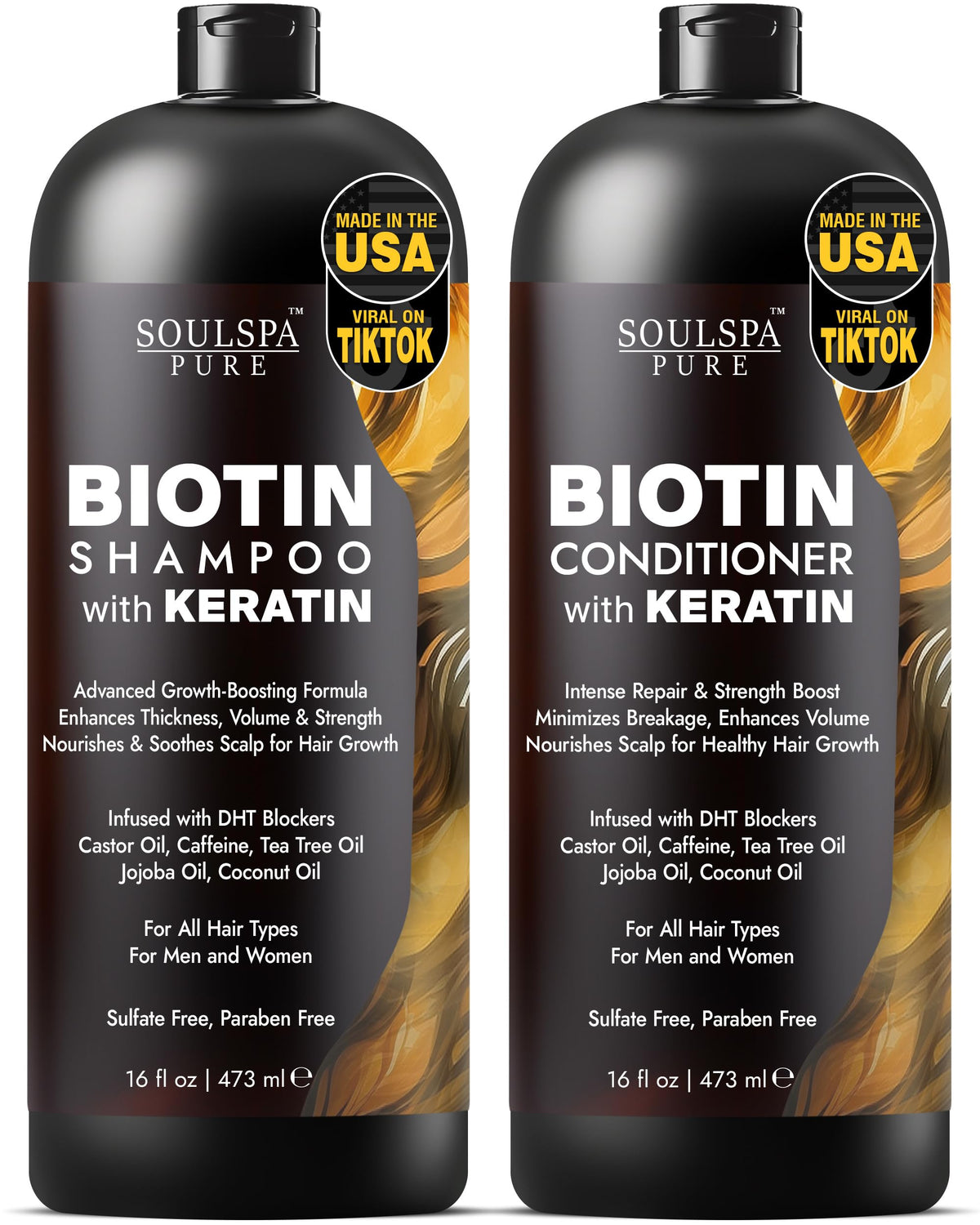 SoulSpa Pure Biotin Shampoo bottle highlighting revitalizing formula for thinning hair