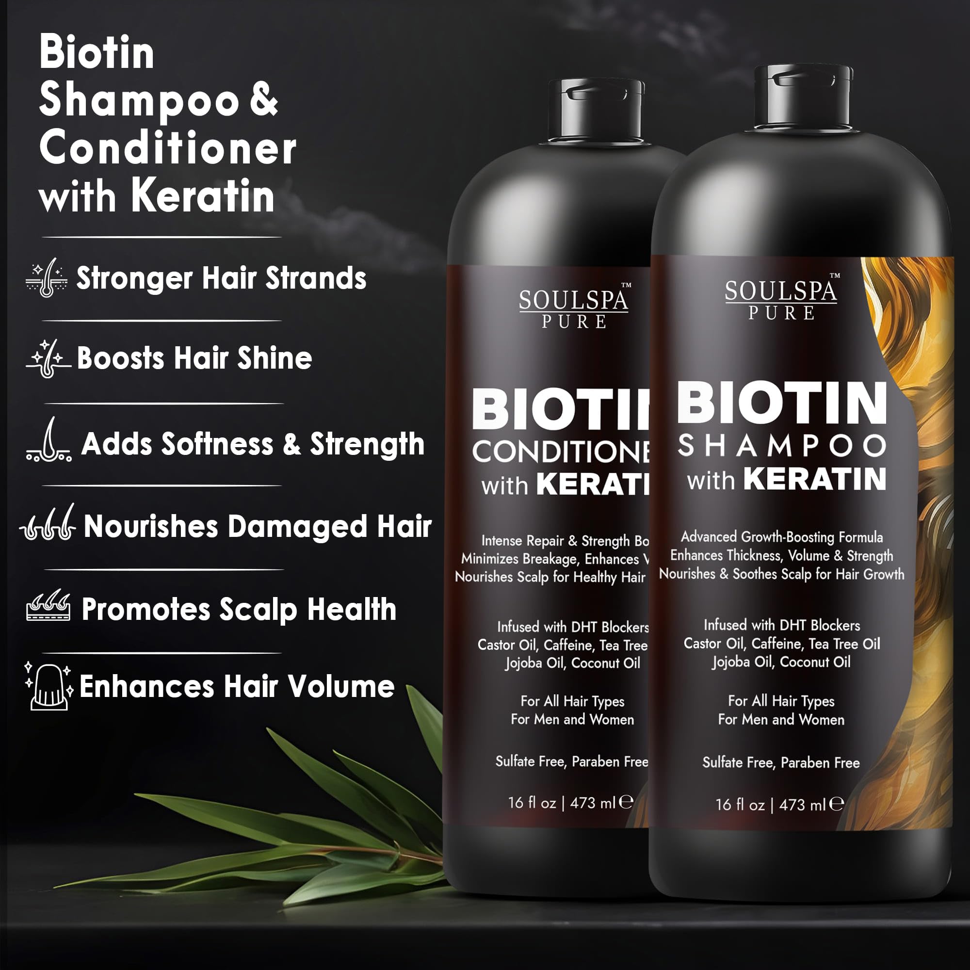 SoulSpa Pure Biotin Shampoo label closeup emphasizes sulfate-free care