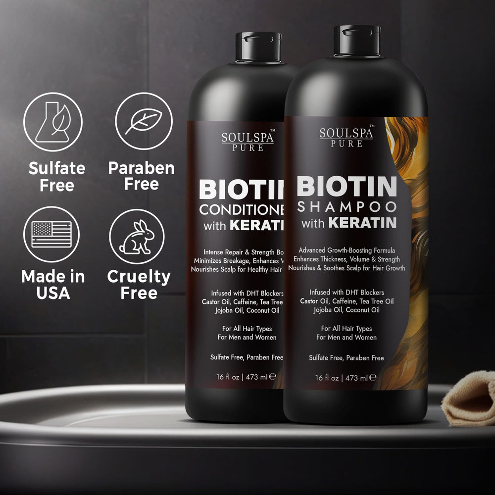 SoulSpa Pure Biotin Shampoo set box showcases complete system