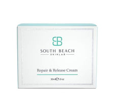South Beach Skin Lab Repair & Release cream application on skin provides lightweight daily moisture.