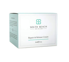 South Beach Skin Lab Repair & Release cream jar closeup highlights rich texture for overnight care.