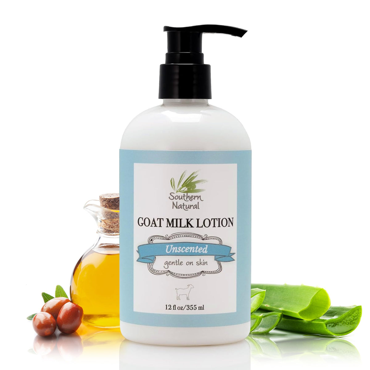 Southern Natural Goat Milk Lotion, botella frontal para hidratación suave