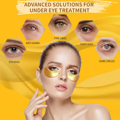 Souwixlum 24K gold eye mask close-up demonstrates brightening and cooling benefits.