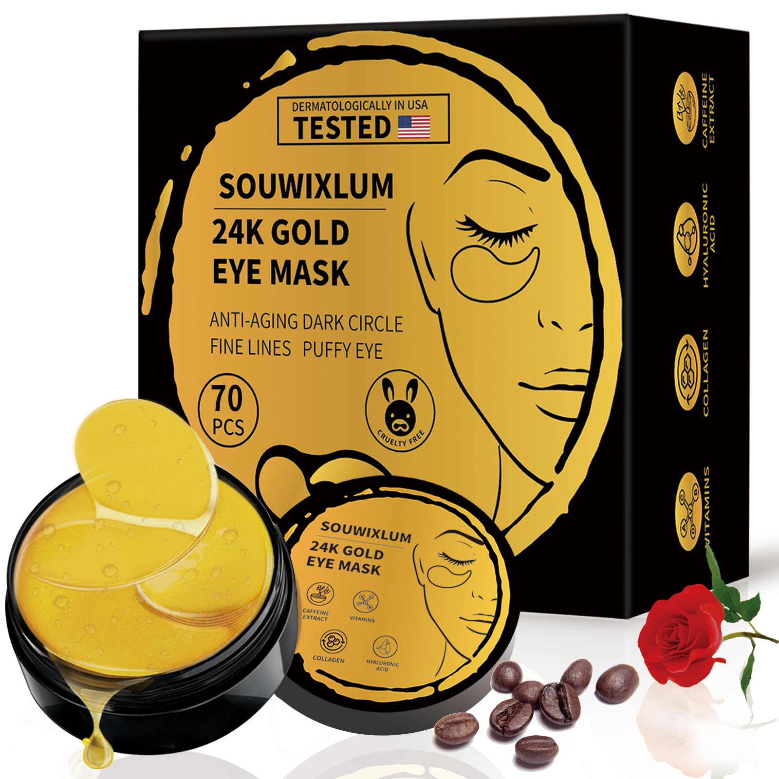 Parches ojos dorados 24K de Souwixlum para uso directo y revitalizar la mirada.