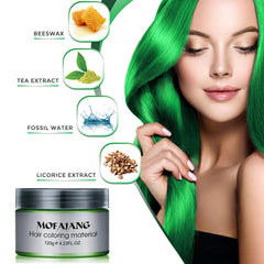 SOVONCARE Green Temporary Hair Color Wax swatch demonstrates easy, mess-free styling