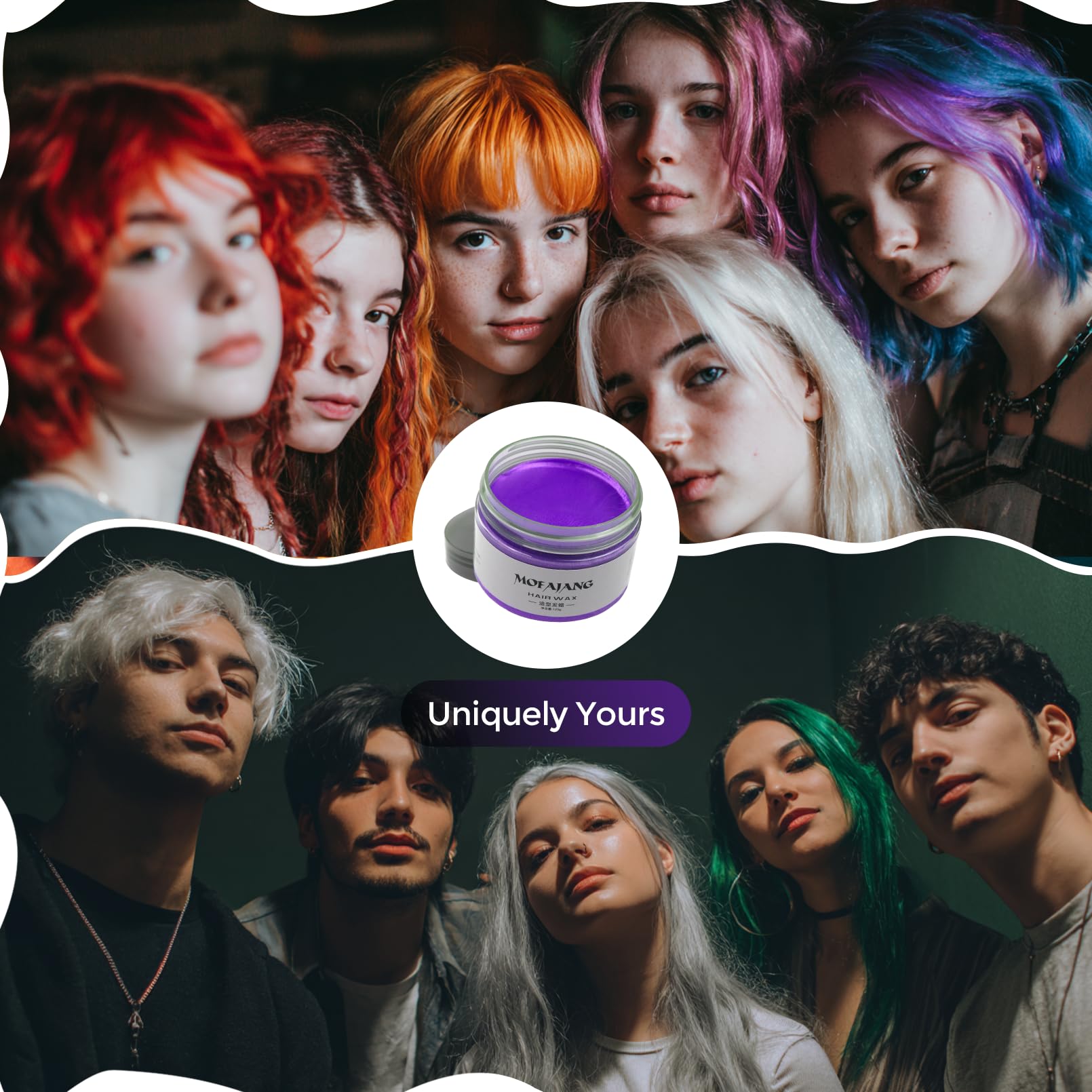 SOVONCARE purple wax swatch on hair shows customizable, removable color