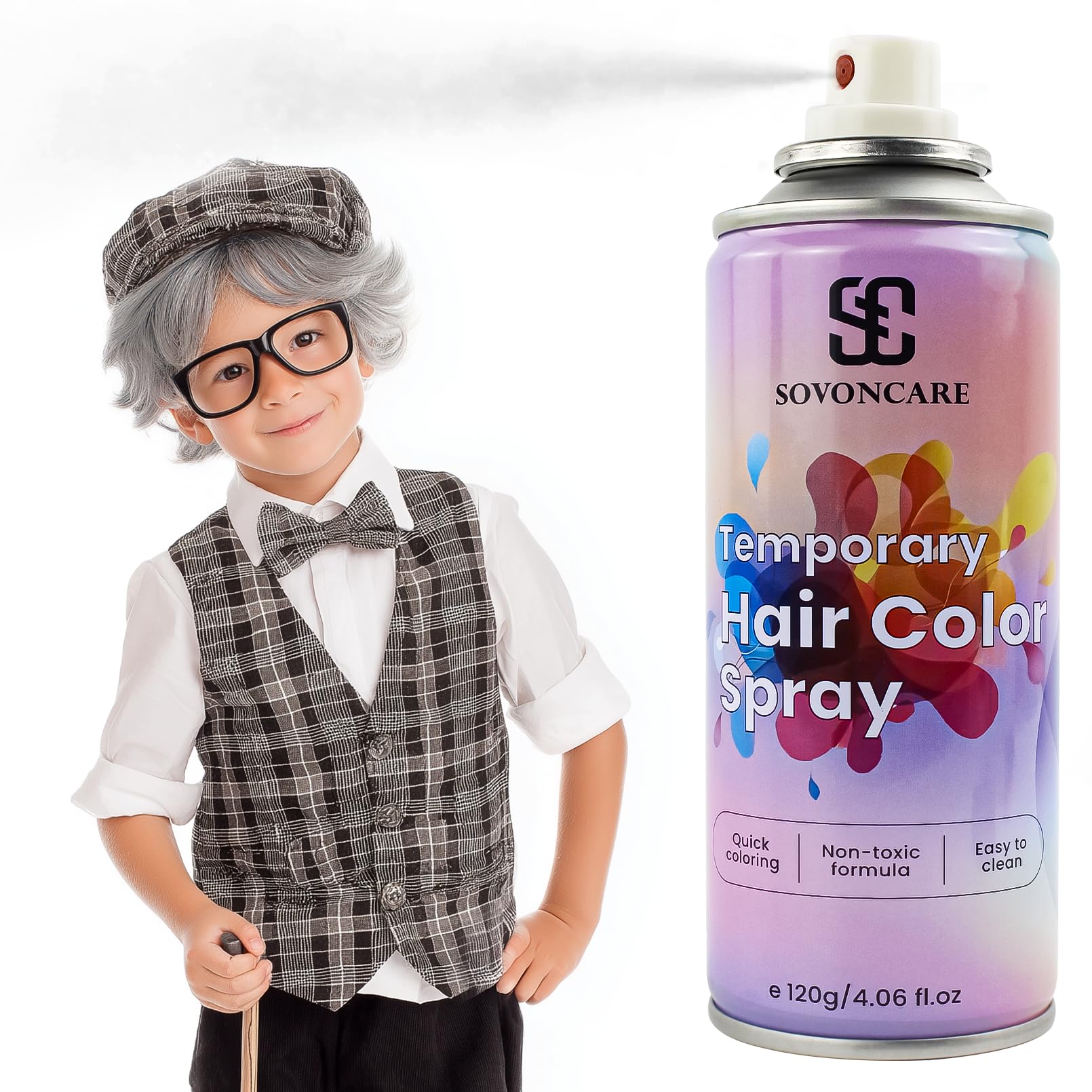 SOVONCARE silver gray temporary hair color spray bottle for quick style changes.
