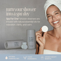 Spa For One Forest Bath shower steamer with eucalyptus and cedarwood for calm focus.