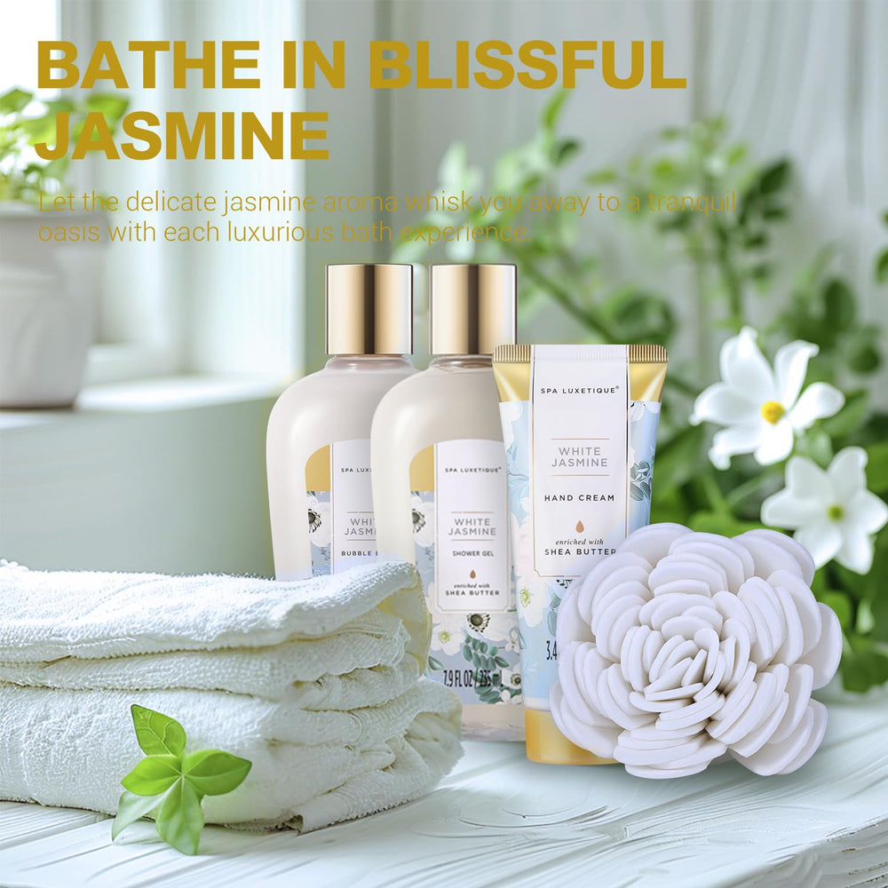 Spa Luxetique luxury spa set on display with tote bag
