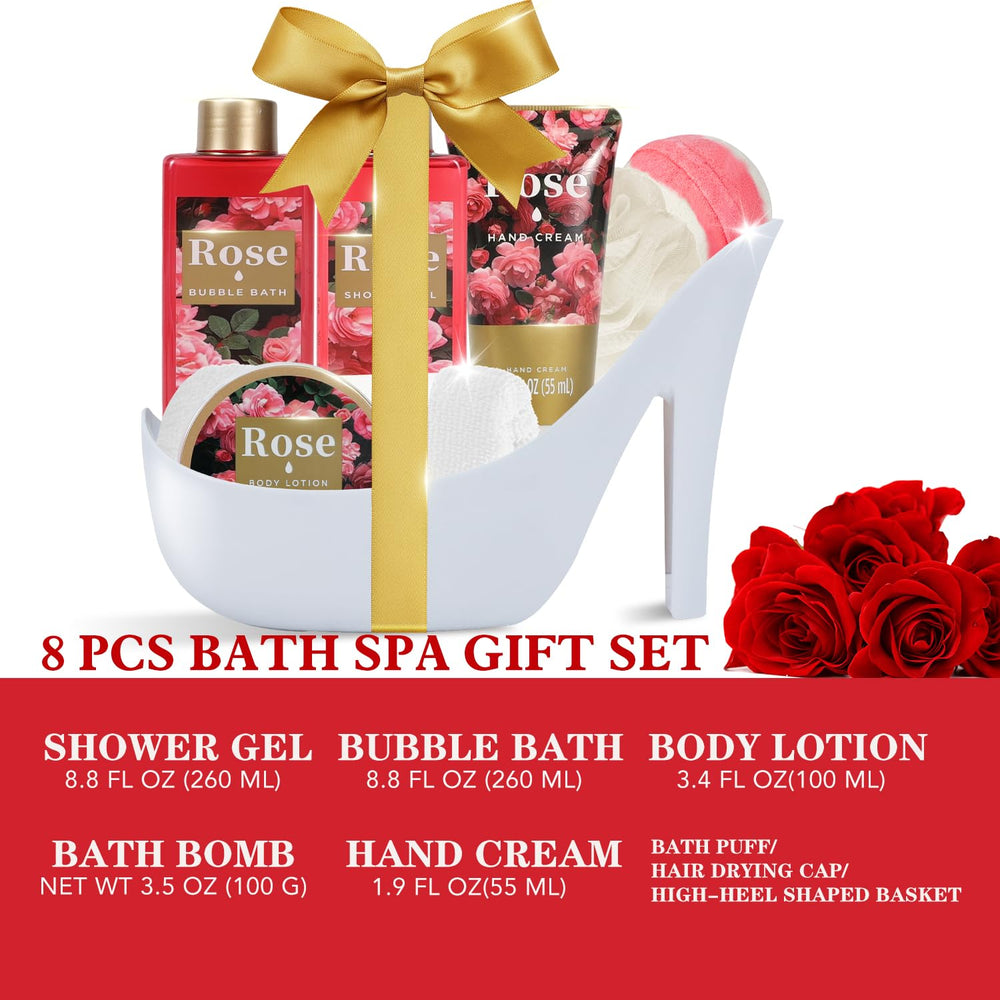 Spa Luxetique rose-scented bath bombs for a relaxing soak.