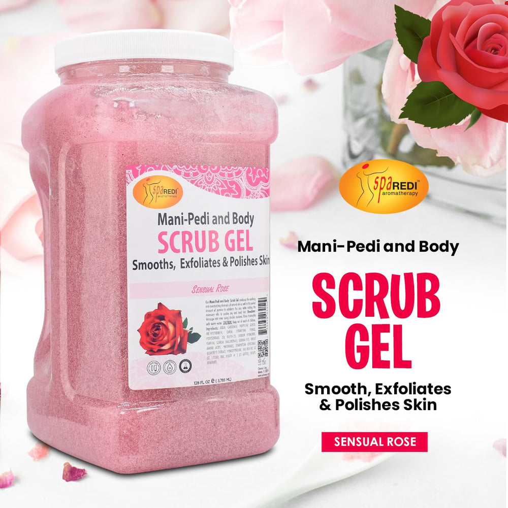 Close-up of SPA REDI Sensual Rose Pumice Scrub Gel texture with gentle scrub action.