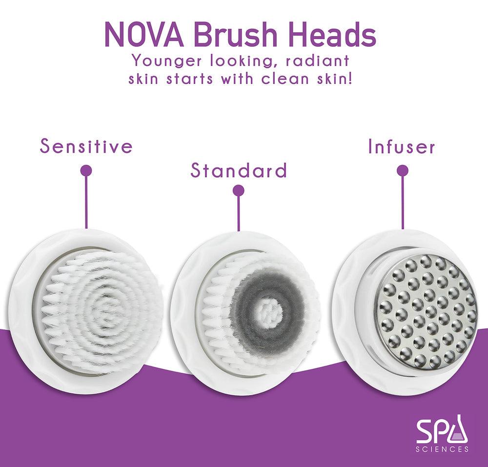 Spa Sciences Nova brush head in use during nighttime routine for refreshed skin