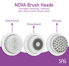 Spa Sciences Nova brush head in use during nighttime routine for refreshed skin