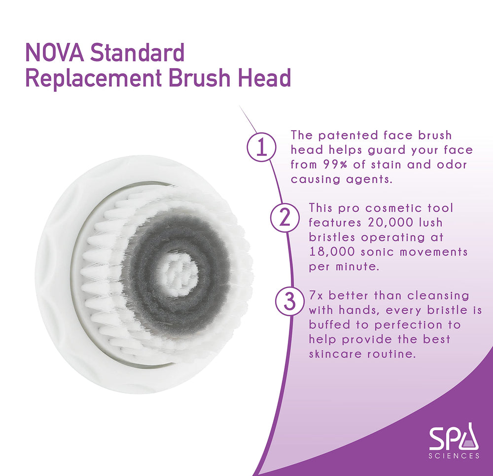Spa Sciences Nova brush head on device showing easy replacement and consistent cleansing