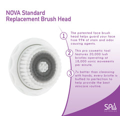Spa Sciences Nova brush head on device showing easy replacement and consistent cleansing