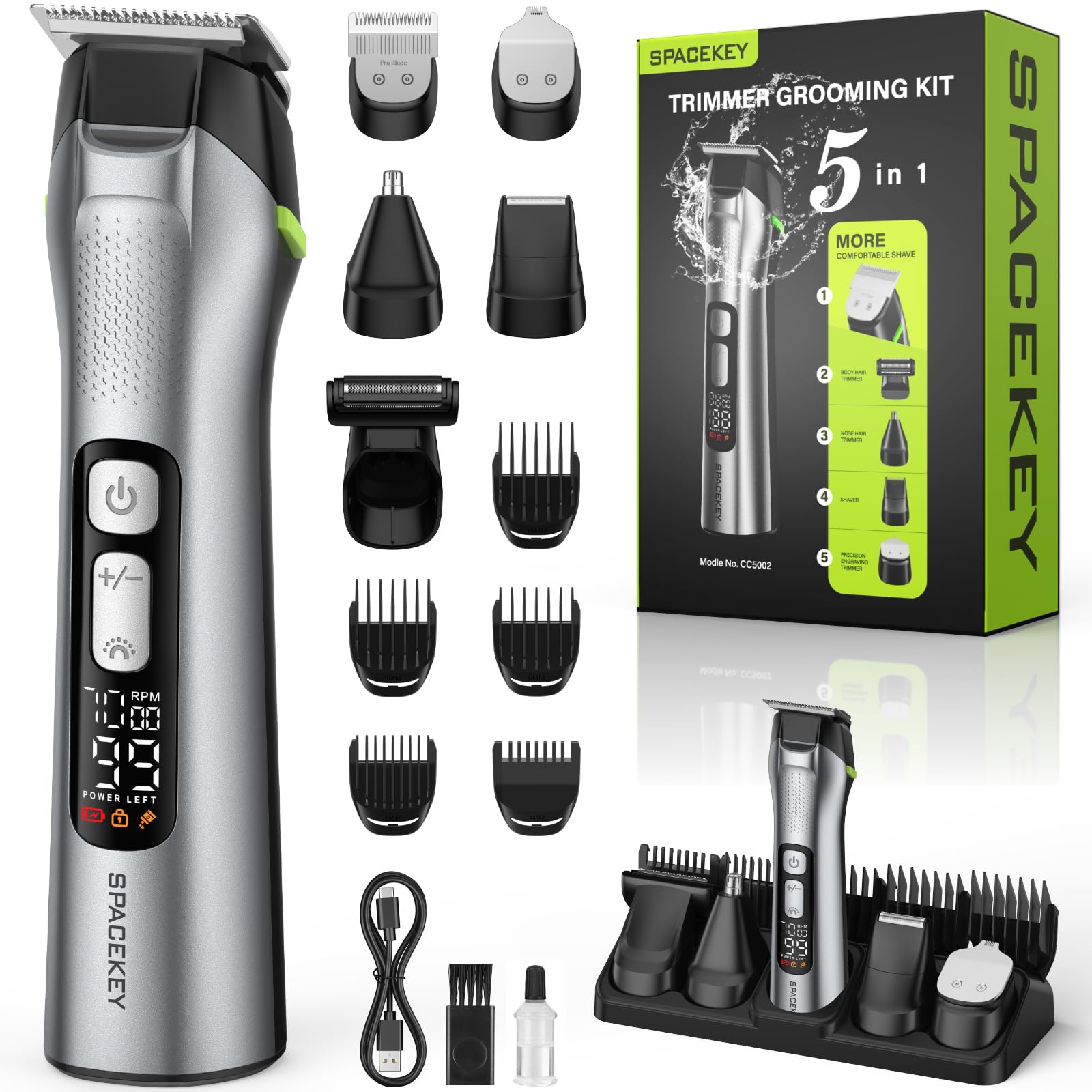 Spacekey beard trimmer with five heads for versatile at-home grooming.