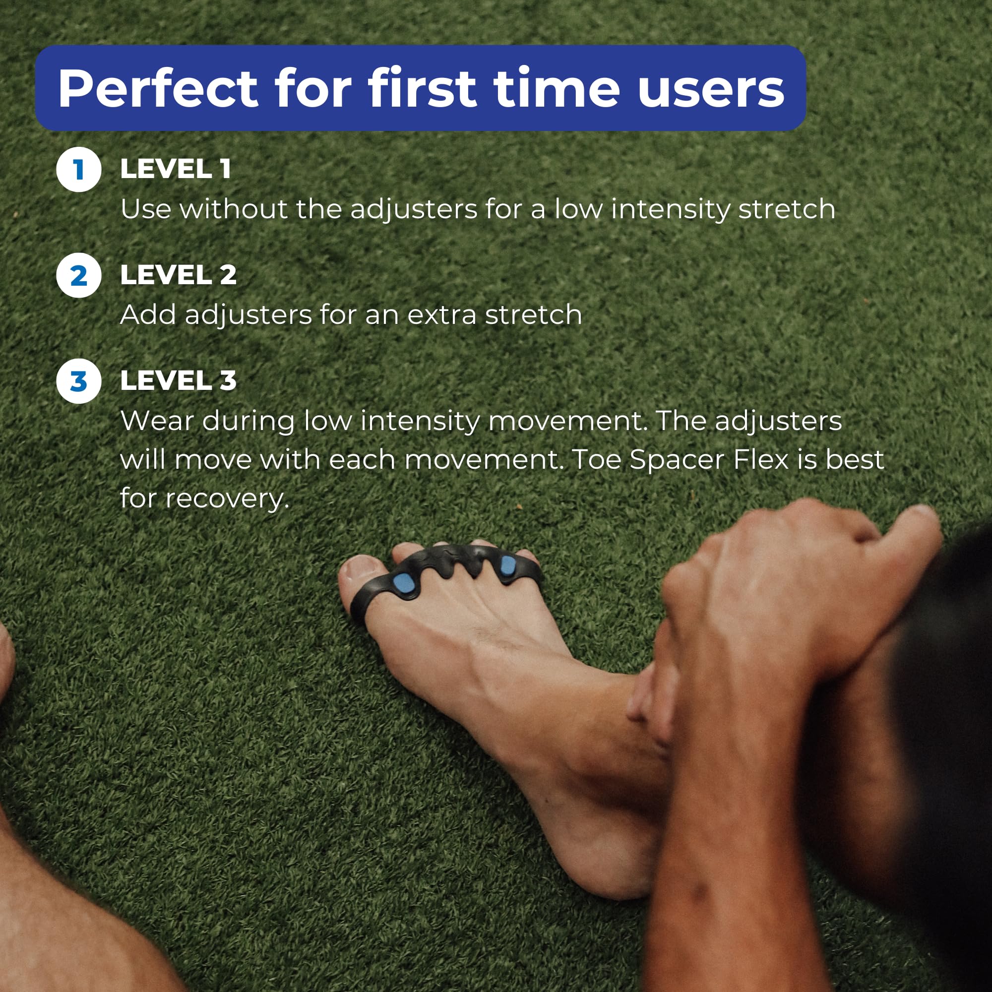 Spacer Mobility Toe Spacer Flex worn for comfort during activity and rest.