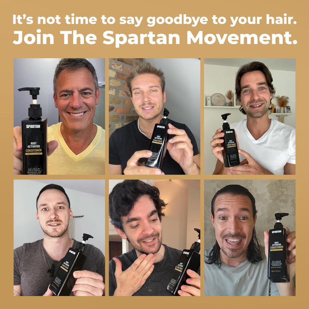 SPARTAN Root Activator Conditioner application routine demonstrating post-shampoo use