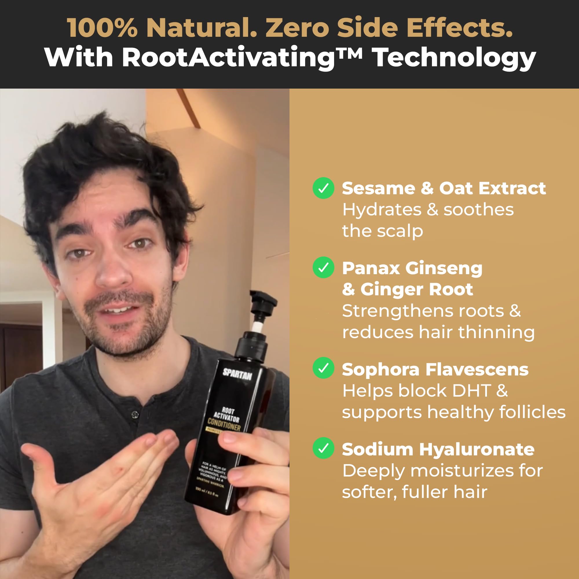 Ginseng extract visual on SPARTAN Root Activator Conditioner packaging