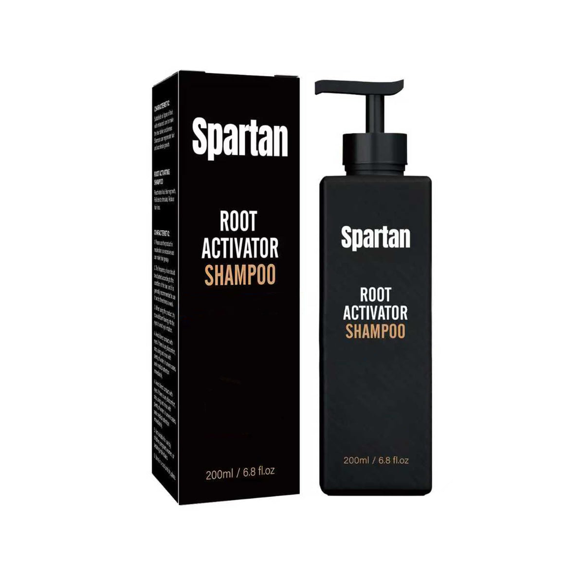 Spartan Root Activator shampoo bottle front view highlighting natural care for gray hair