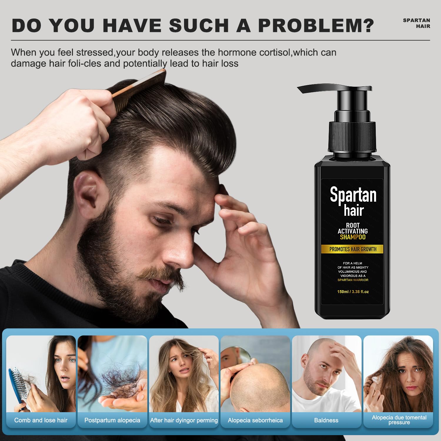 SPARTAN HAIR champú, nutrición profunda de raíces para cabello más grueso