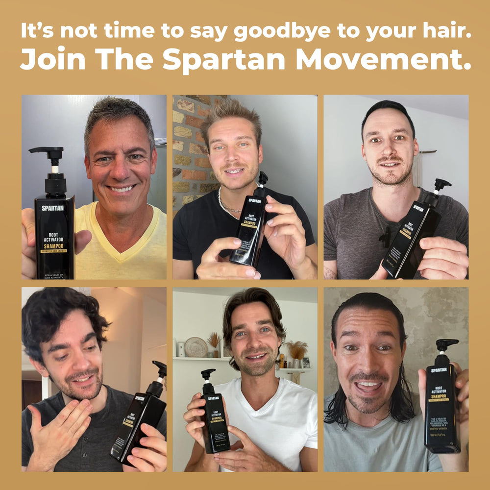 SPARTAN Root Activator Shampoo in shower demonstrates everyday use for men.