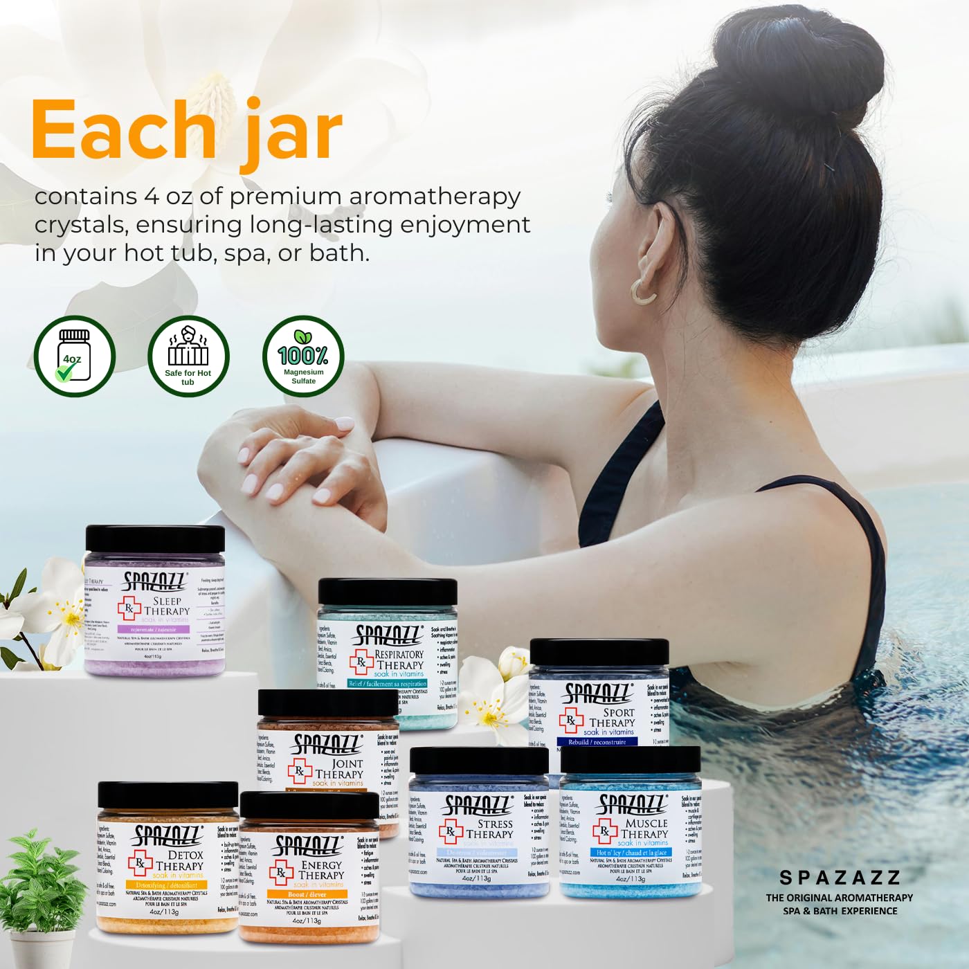 Spazazz RX Therapy Stress crystals for calming aromatherapy soak.