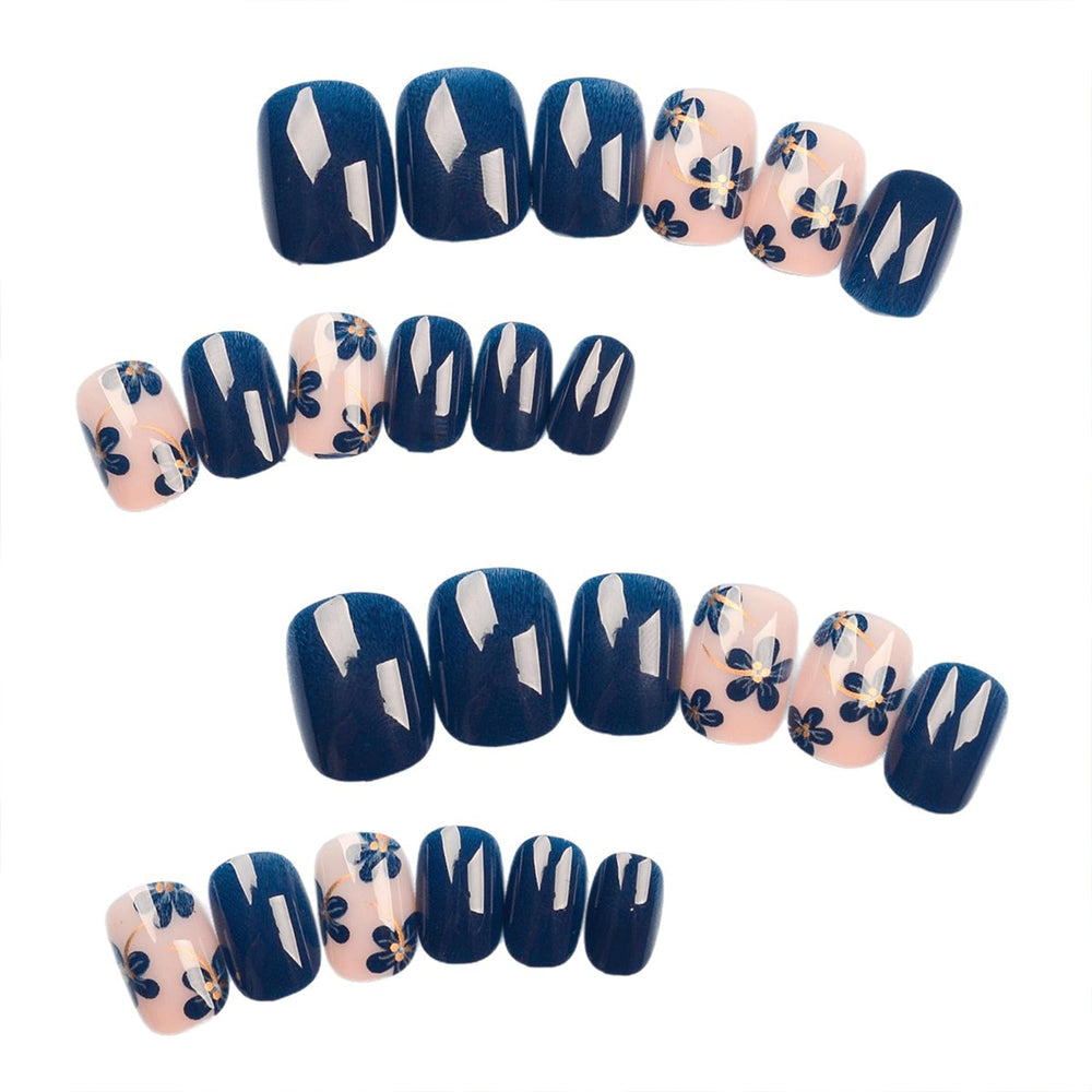 Spebozy uñas decoradas azul con flor, acabado brillo elegante