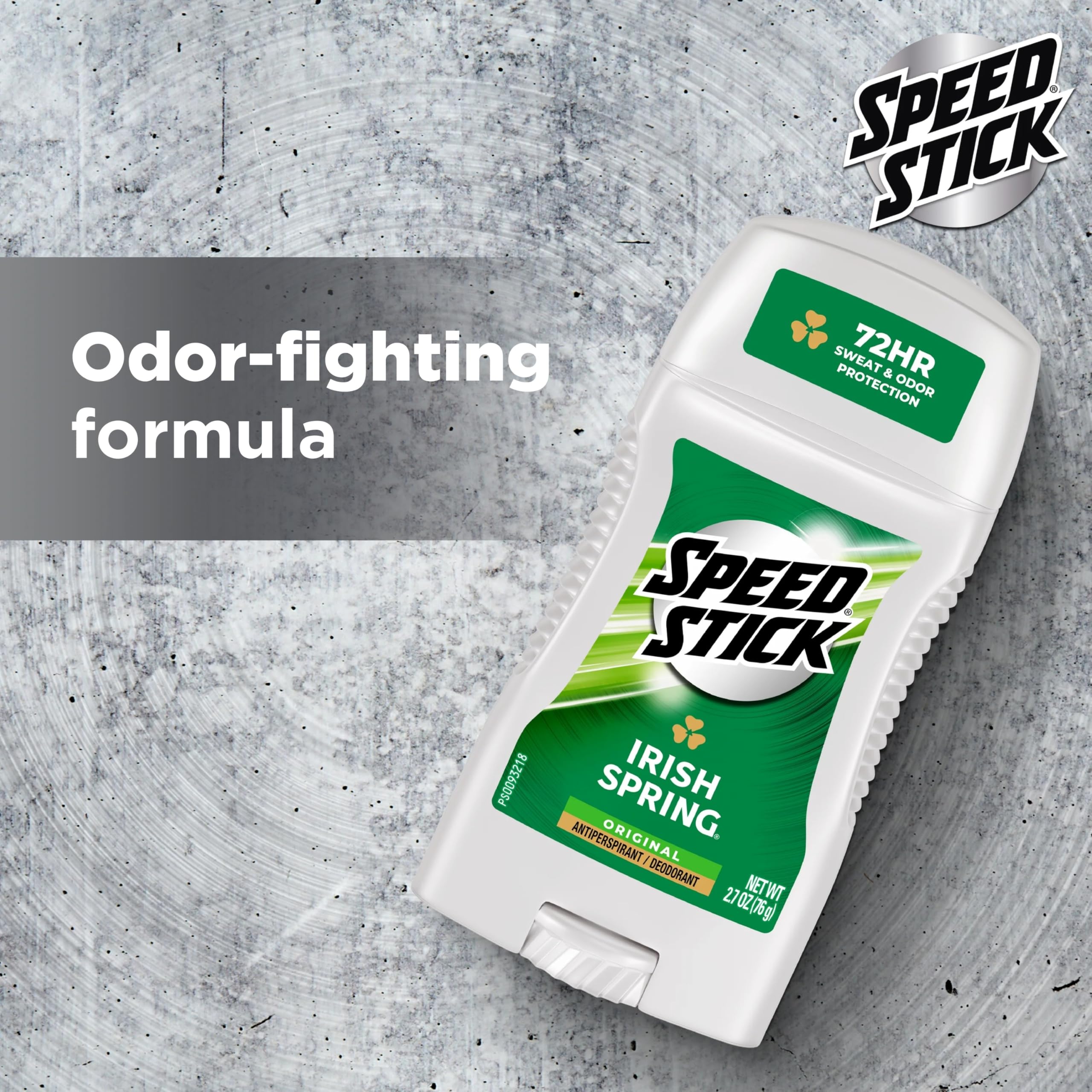 Speed Stick desodorante para hombre, envase con corte, fácil manejo.