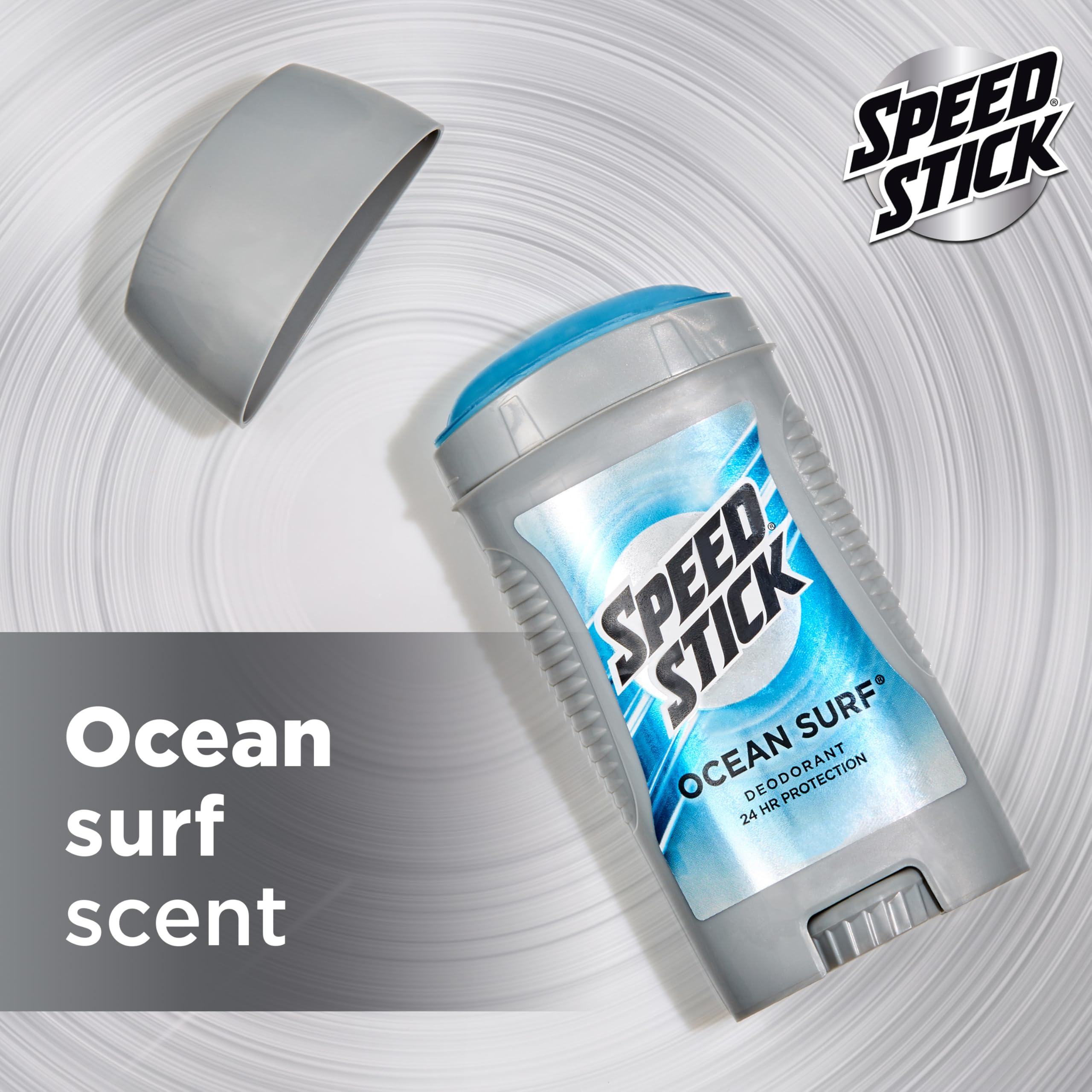 Speed Stick Ocean Surf, tapa fácil de quitar para recargas rápidas.