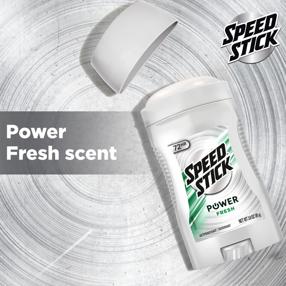 Speed Stick Power, etiqueta con fragancia fresca, aroma clásico para cualquier ocasión.