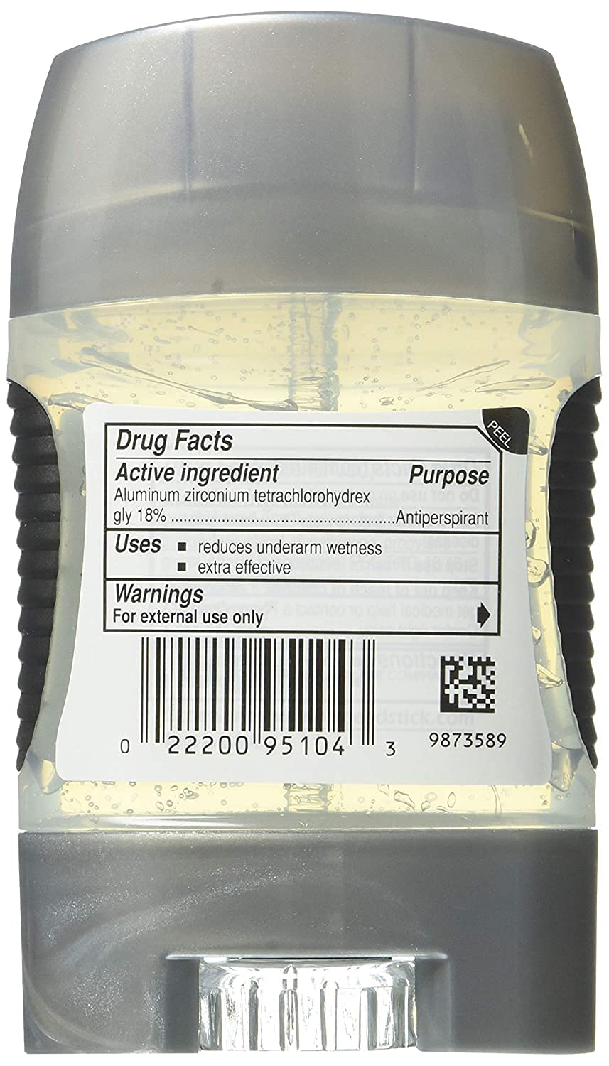 Speed Stick Power Gel ten-pack back view with label and specs