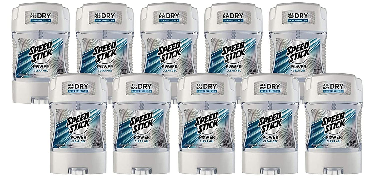Speed Stick Power Gel ten-pack front view packaging for everyday protection
