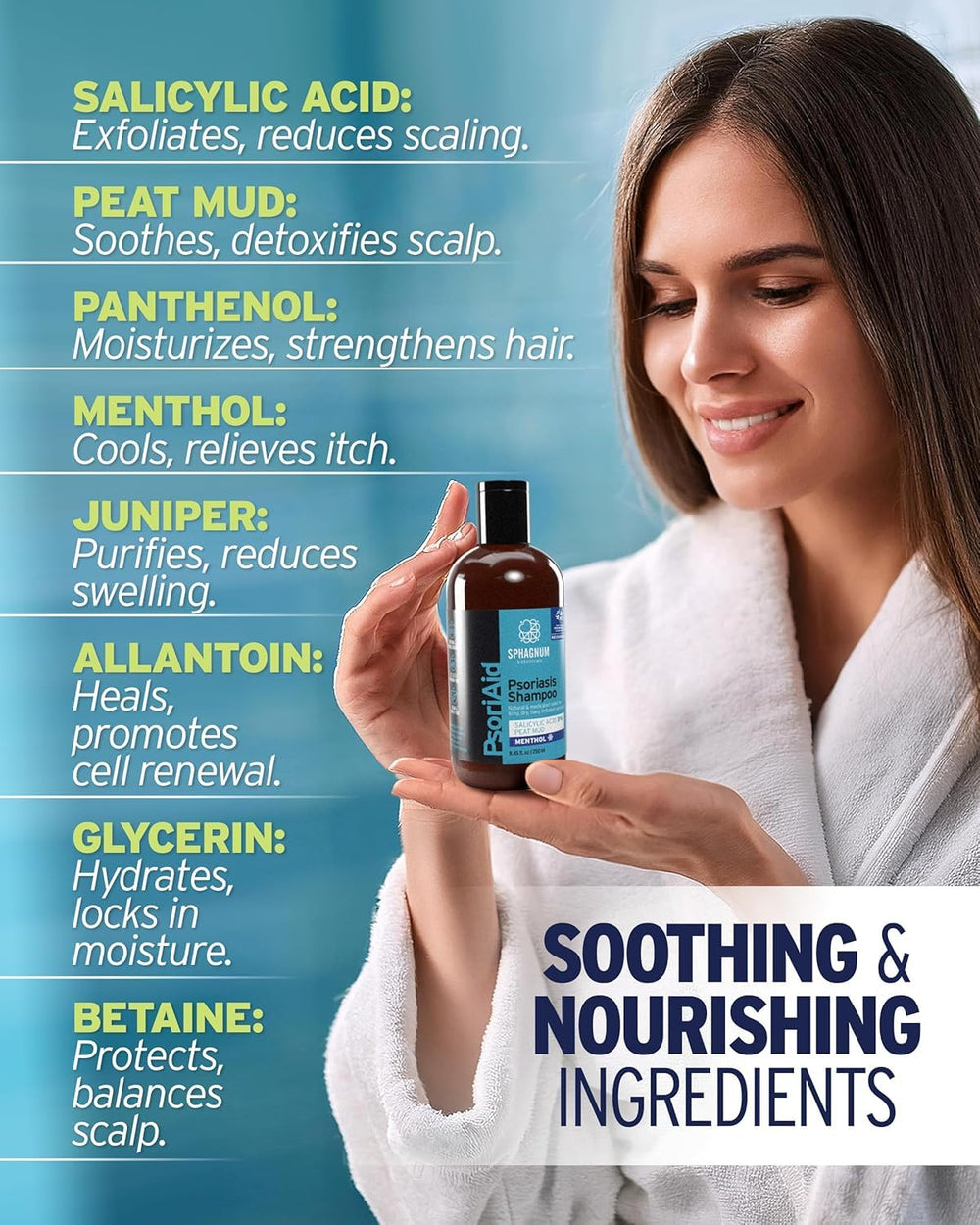 Sphagnum Botanicals Peat Mud scalp care highlights natural minerals for soothing.