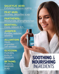 Sphagnum Botanicals Peat Mud scalp care highlights natural minerals for soothing.