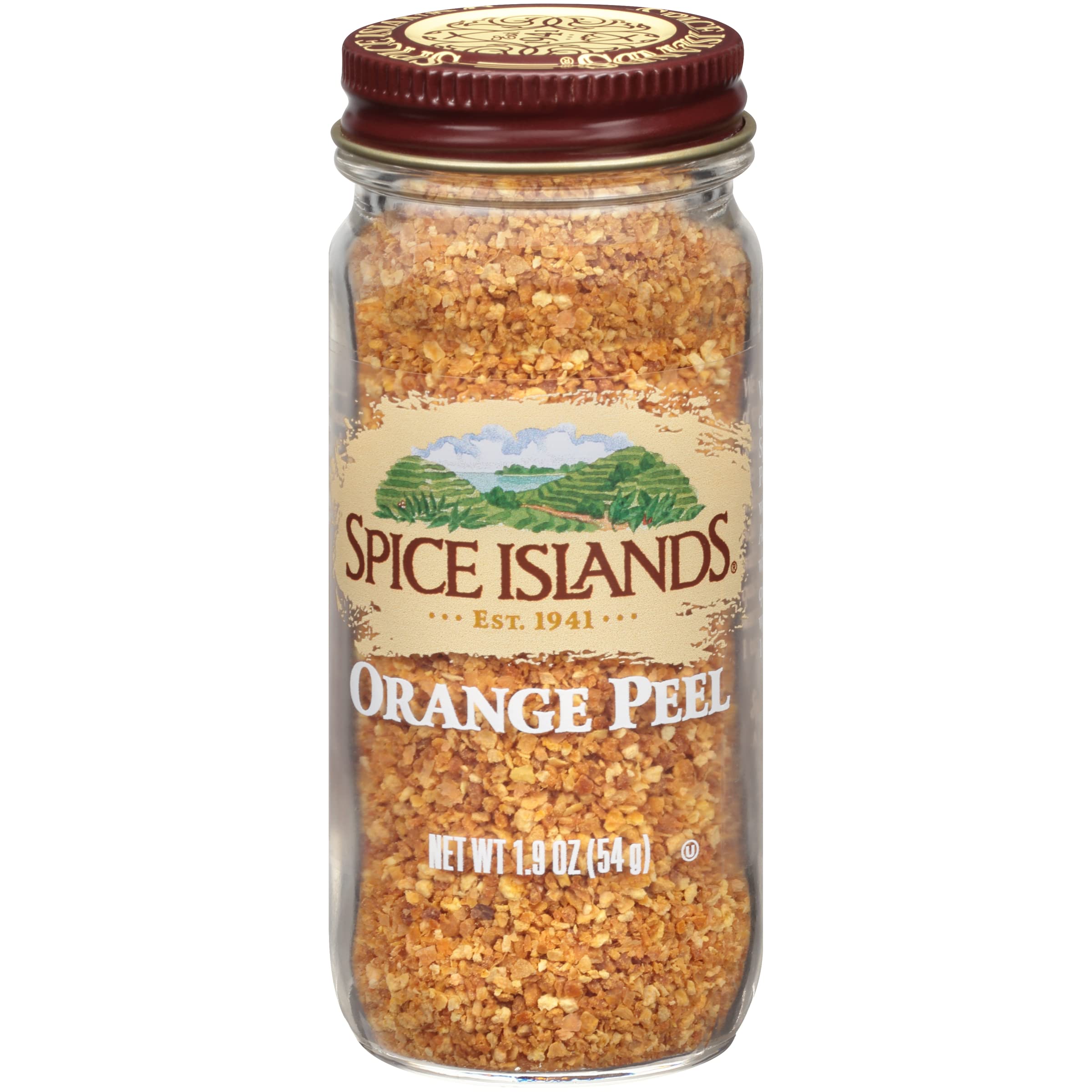 Spice Islands orange peel bottle ready to brighten recipes with citrus zest.