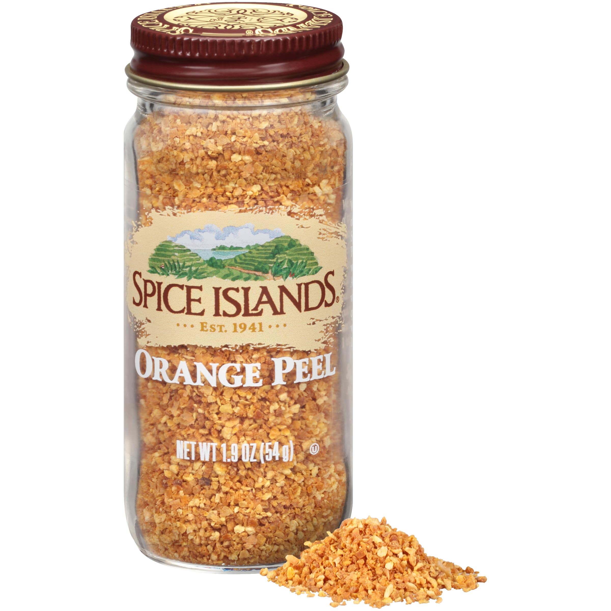 Spice Islands orange peel closeup shows vibrant zest and essential oils.