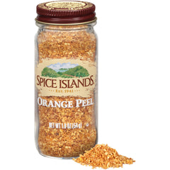 Spice Islands orange peel closeup shows vibrant zest and essential oils.