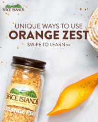 Spice Islands orange peel pour captures aromatic drizzle of citrus flavor.