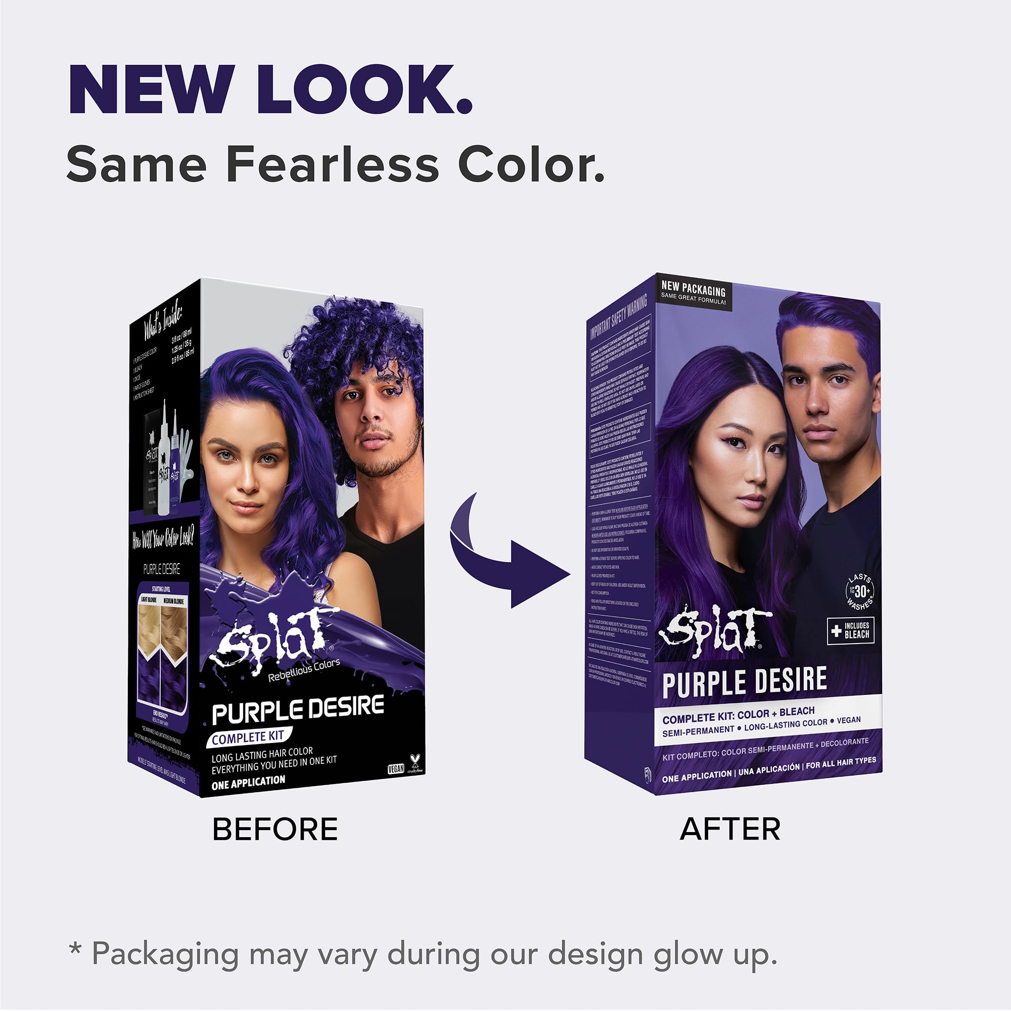 Splat blue bleach powder lifts tones for vivid results.