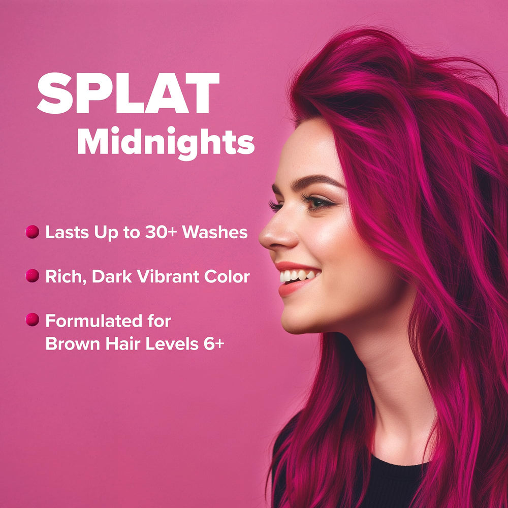 Splat Midnight Magenta dye smear on hair shows pink payoff