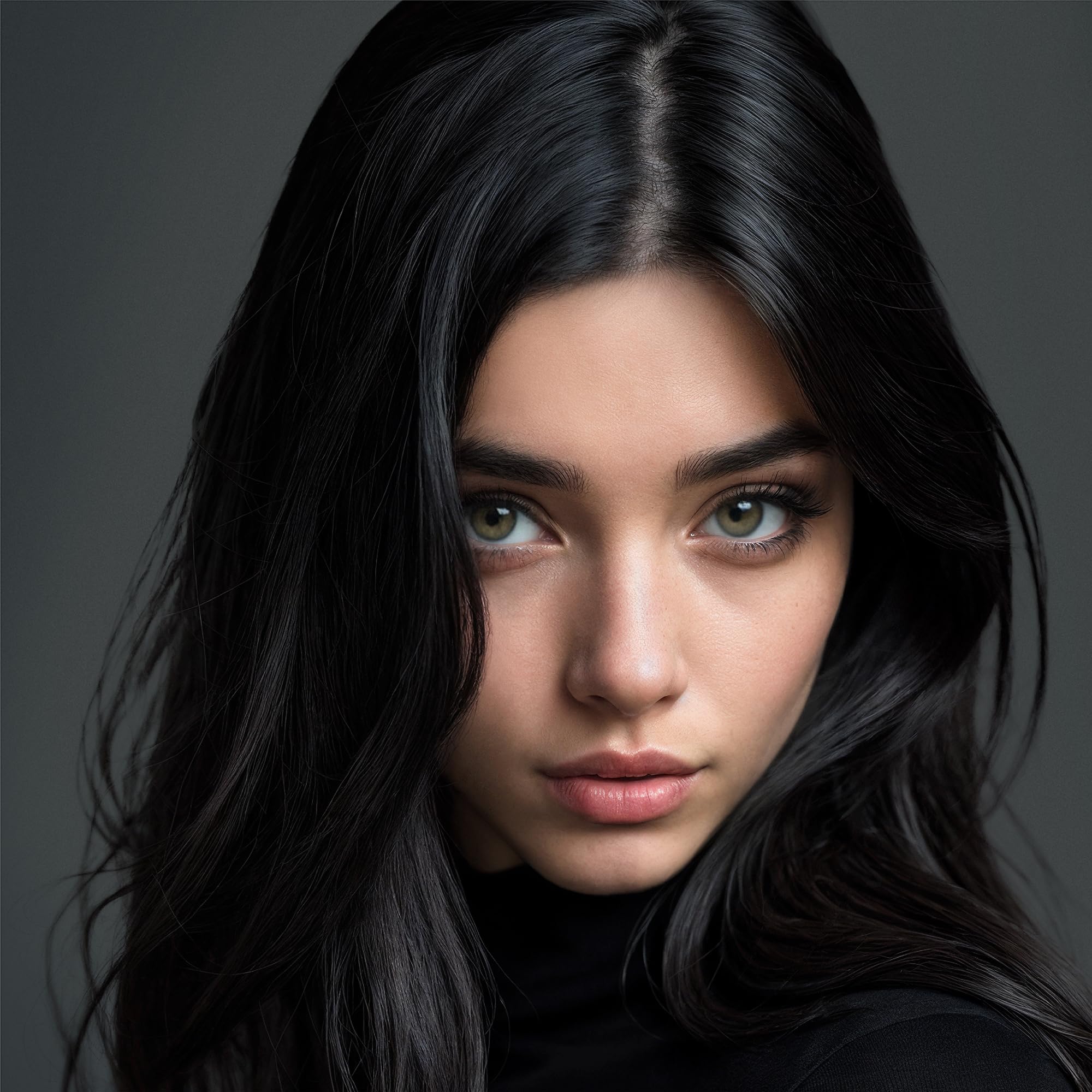 Hair after treatment displaying deep black color and shine