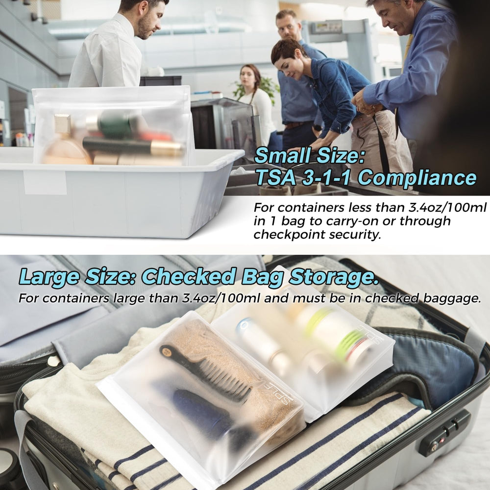 SPLF toiletry bag leakproof seal highlight airtight protection for liquids during flights.