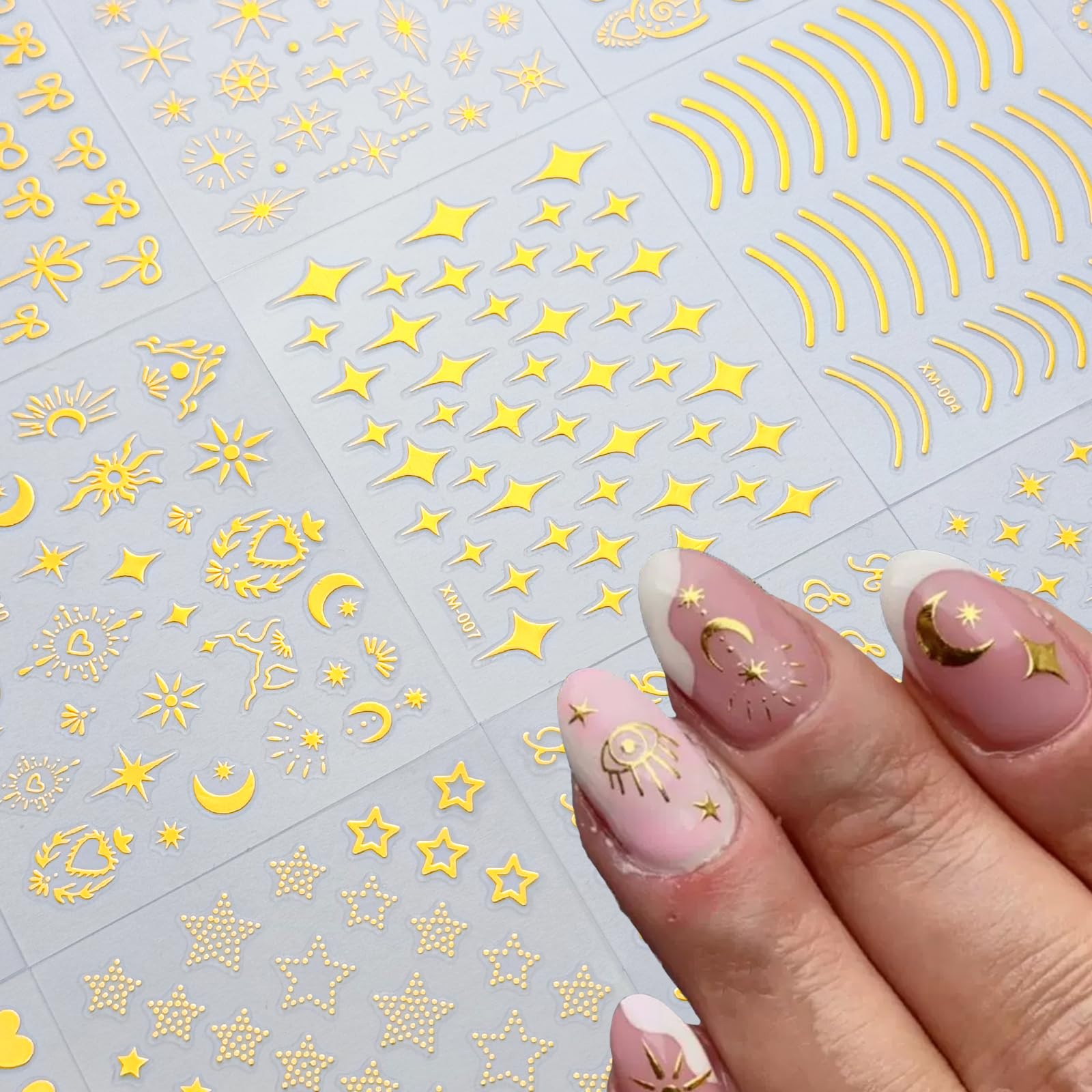 SPLOCUDU gold moon and stars decals add shimmer and playful accents to nails.